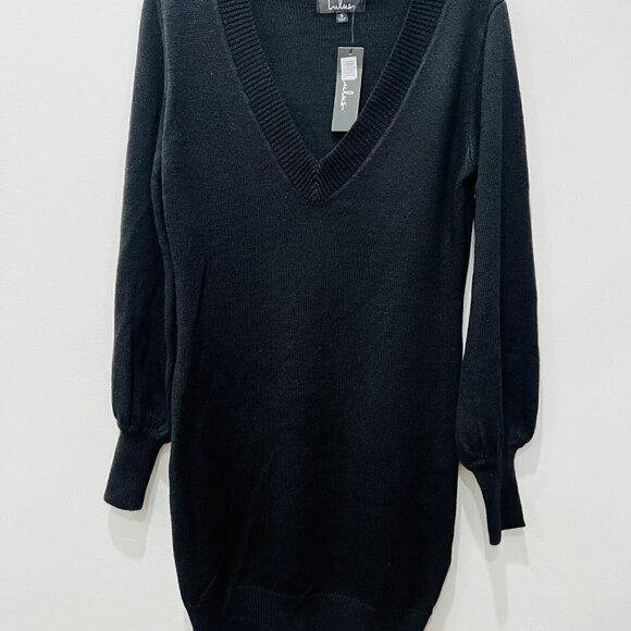 LULUS NEW $54 Cozy On Up Long Sleeve Sweater Mini Dress in Black - Picture 2 of 5